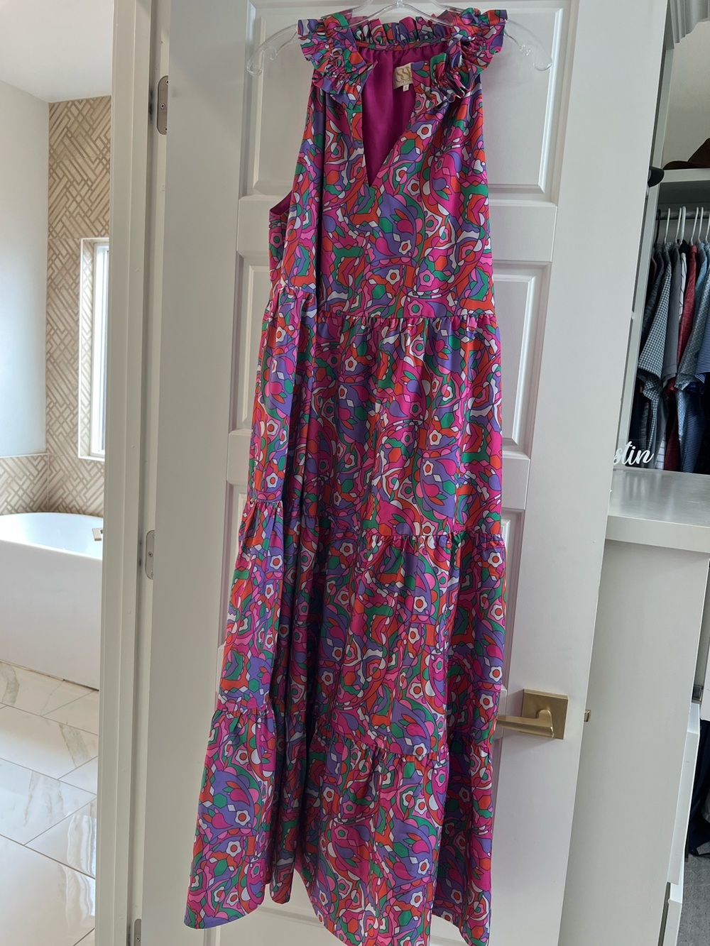 Girls' Ruffled Halter Maxi Dress in Pink & Purple Floral